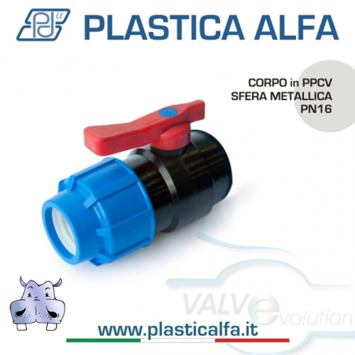Valvola a sfera in PPCV a compressione Plastica Alfa - attacchi femmina femmina