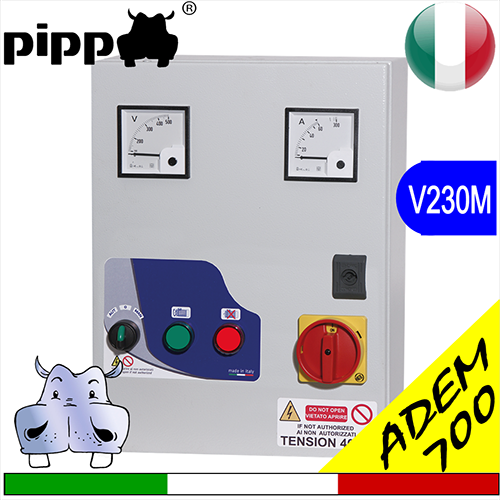 Quadro avviatore per elettropompa, DIRECT MOTOR PLUS V230M - ADEM 700 monofase completo di amperometro e voltmetro 3