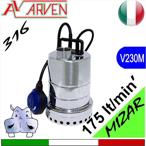 Arven MIZAR S submersible drainage pumps in AISI 316 stainlss steel