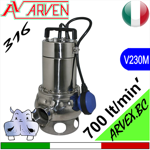 Arven - Arvex 316 BC submersible sewage pump - single-phase, 316 stainless steel