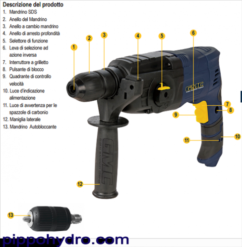 GMC - Trapano battente tassellatore con punte sds-plus 850W 3