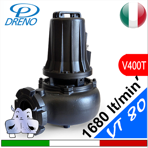 DRENO VT80 - Elettropompa sommersa girante vortex per fognature acque nere e luride