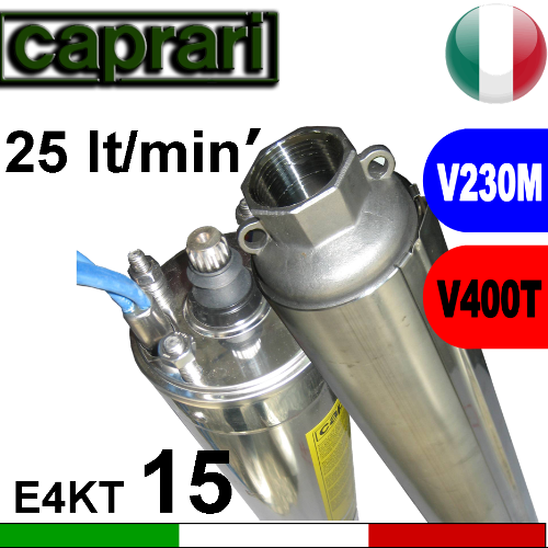 Caprari - Elettropompa sommersa completa E4KT15+MC....M-T portata max 25 litri al minuto