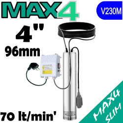 X-POWER - Pompe sommerse  MAX4 serie SLIM con galleggiante elettrico, quadro avviatore con condensatore e disgiuntore termico