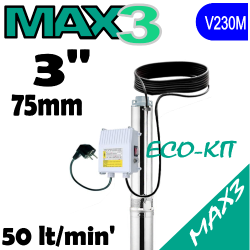 X-POWER - MAX 3 space saving submersible pump with 30 m cable and starter panel
