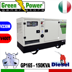Generatore Gruppo Elettrogeno diesel GP165 - 150KVA Trifase - Silenziato  - avviamento elettrico