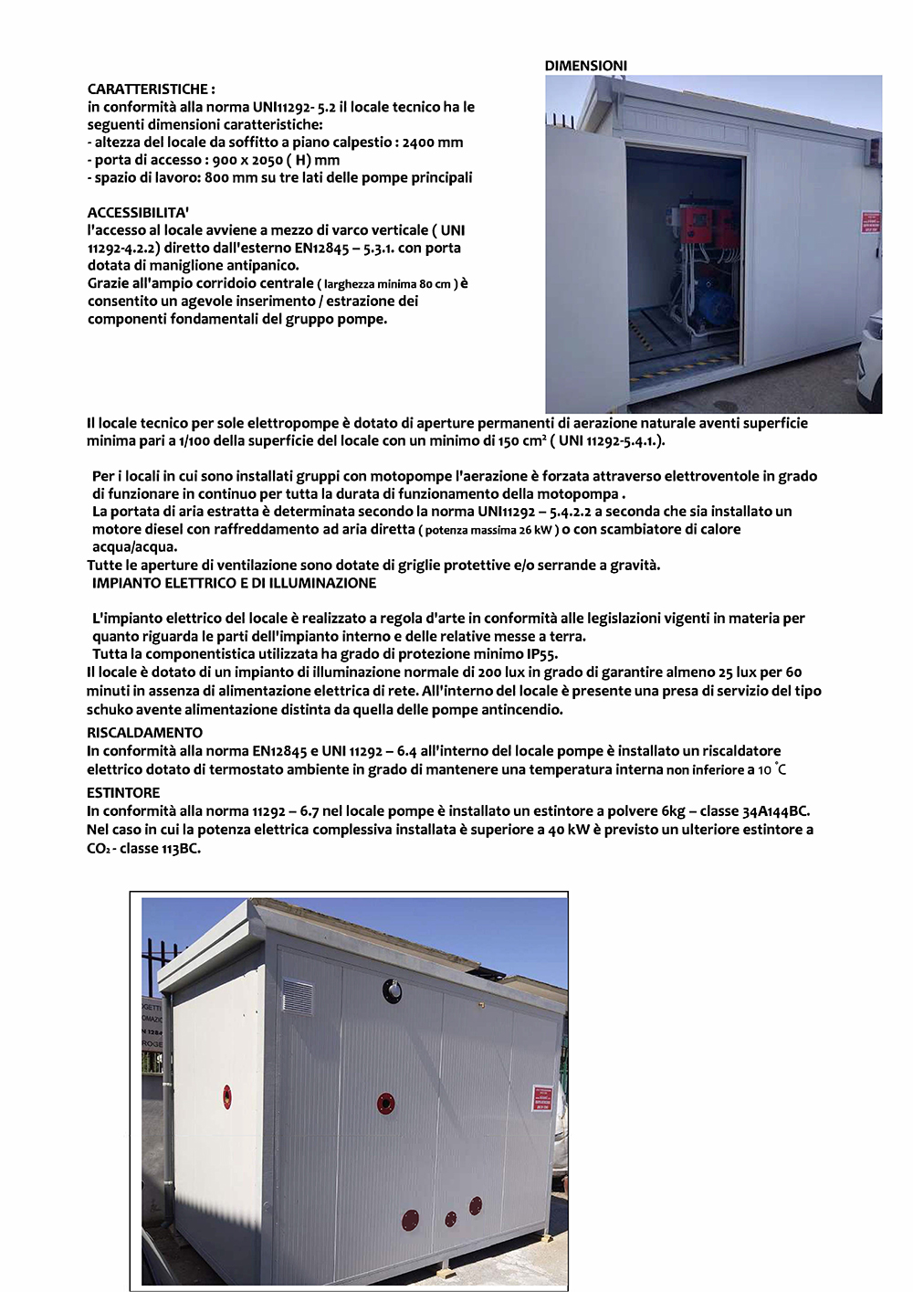 scheda tecnica vano tecnico gruppo antincendio