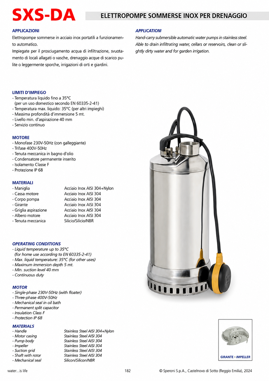 scheda tecnica elettropompa sommersa speroni sxs da