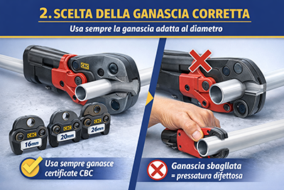 Fase 2: scelta della ganascia corretta Usa sempre la ganascia adatta al diametro.