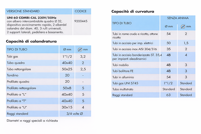 cbc tabella curvatura uni60 combical
