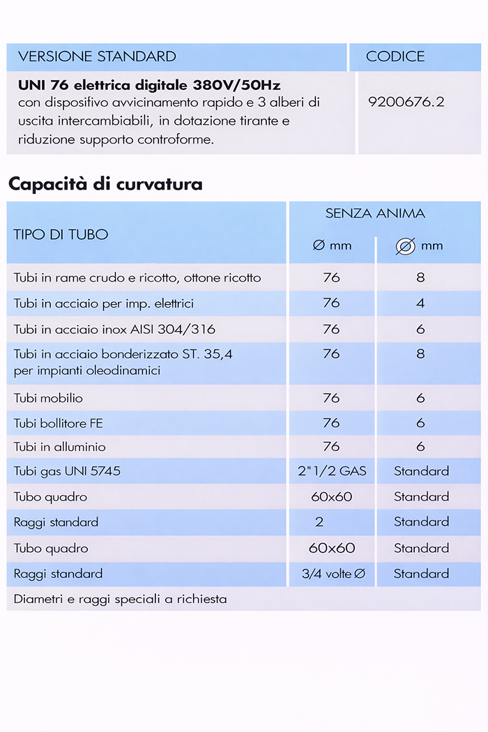 cbc tabella curvatura uni76 trifase