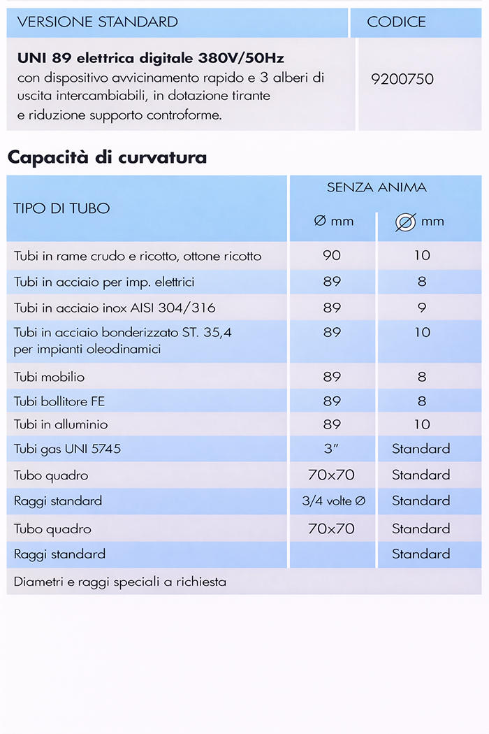cbc tabella curvatura uni89 trifase