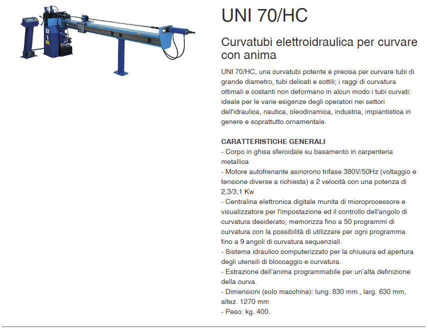 CBC pippohydro curvatubi attrezzatura idraulica uni 70hc curvare tubi con anima con display touchscreen trifase