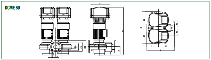 disegno tecnico pompe elettroniche in linea con inverter incorporato regolazione automatica dei giri mediante trasduttore di pressione